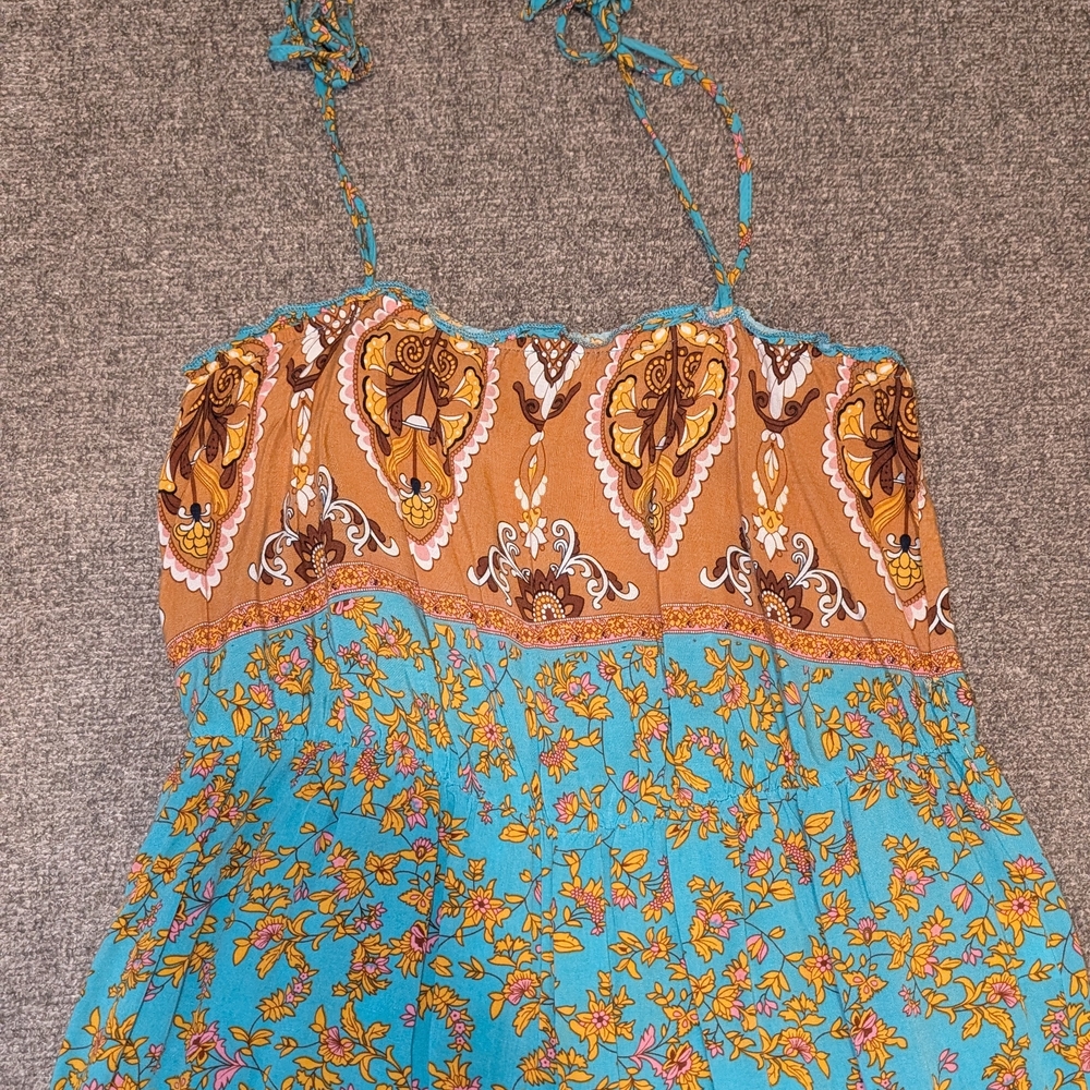 Floral Bohemian Jumpsuit in Blue and Brown